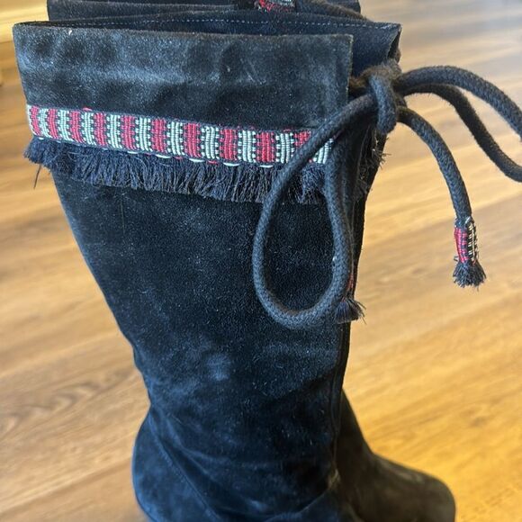 Diane Von Furstenberg Jimson Tall 4" Wedge Boots Suede Boho Tribal Fringe Sz 7 M - Picture 8 of 14